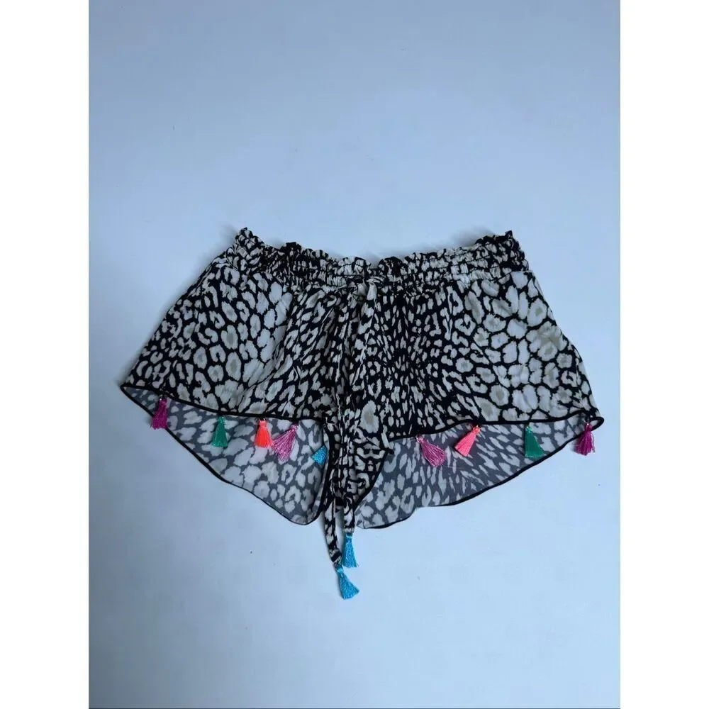 PILYQ SWIM Girls Kid's childrensalon tassel goop beach cover-up shorts 3-4yrs XS